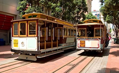 Traditional trams in the city of San Francisco, California, USA